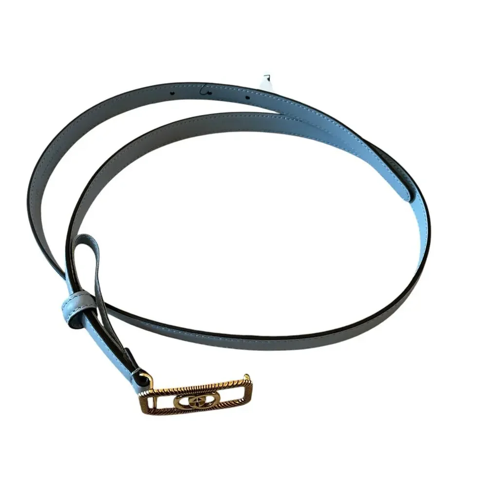 GUCCI Women's Thin Belt w/ Interlocking G Buckle Light Blue Leather SZ 90cm NEW
